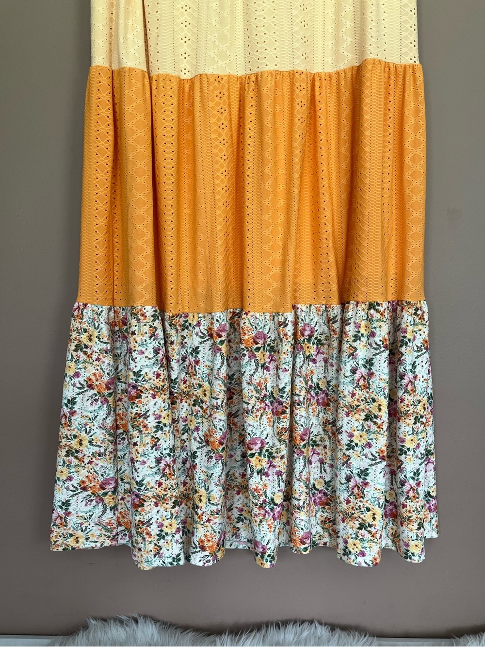 {LulaRoe} Poppy Tiered Maxi Skirt with Floral Print & Eyelet Fabric - Womens XL - Picture 3 of 8